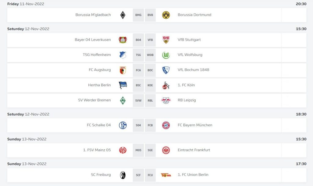 Almanya Bundesliga Kasım Ayı Spor Takvimi